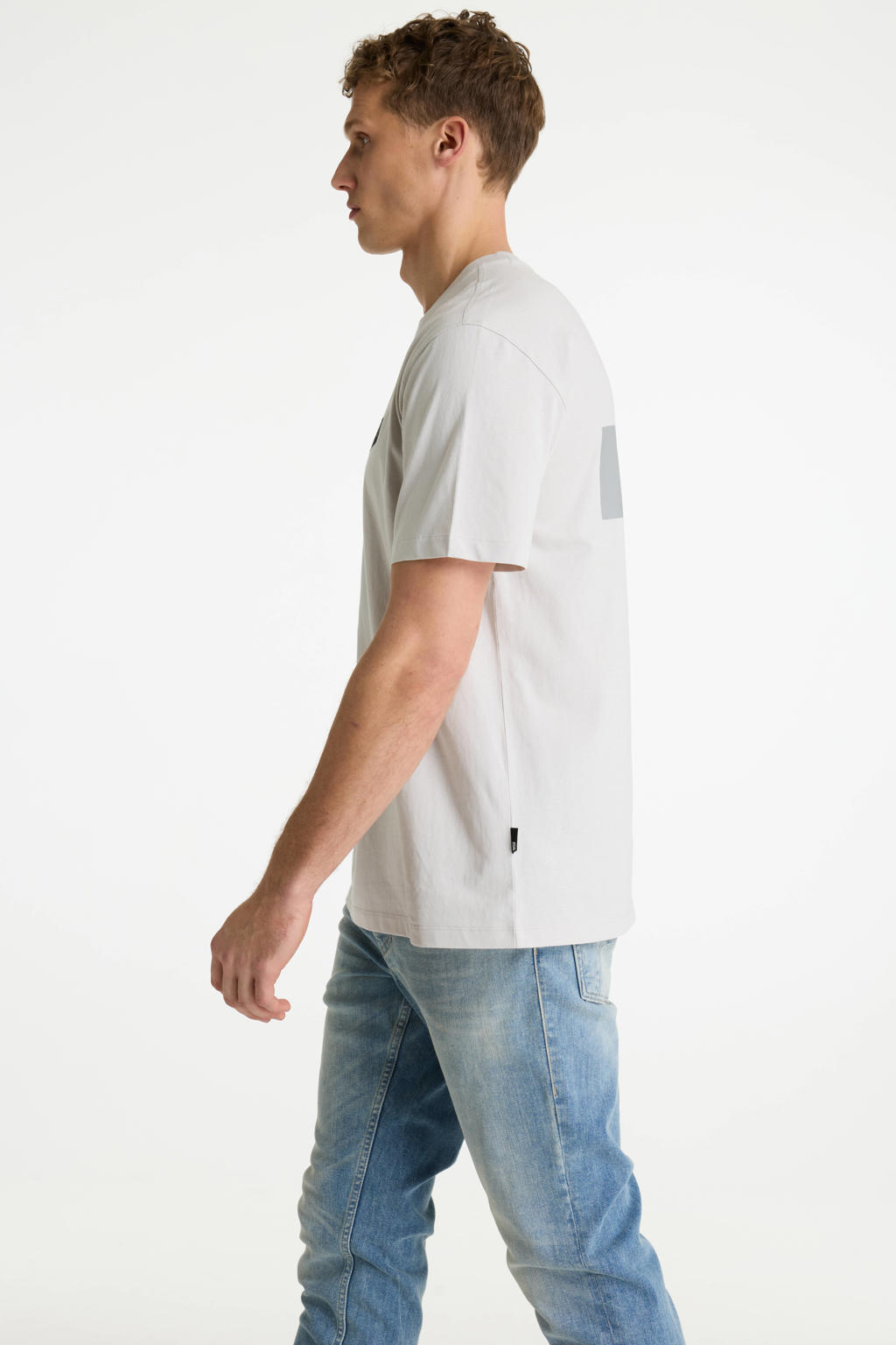 Lichtgrijze heren CHASIN' regular T-shirt van katoen met backprint, korte mouwen en ronde hals