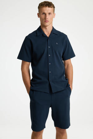 regular casual overhemd met textuur donkerblauw