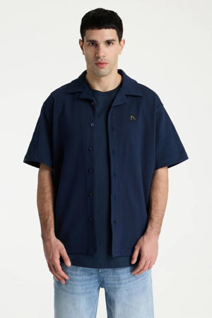 regular casual overhemd met textuur donkerblauw
