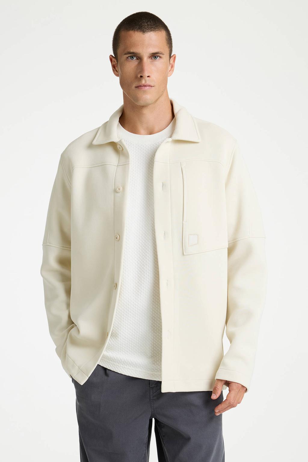 Ecru heren CHASIN' overshirt van katoen met effen, lange mouwen, klassieke kraag en knoopsluiting