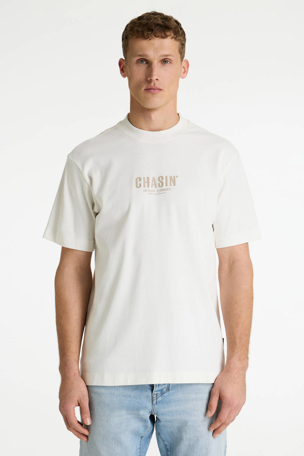 Witte heren CHASIN' oversized T-shirt van katoen met backprint, korte mouwen en ronde hals