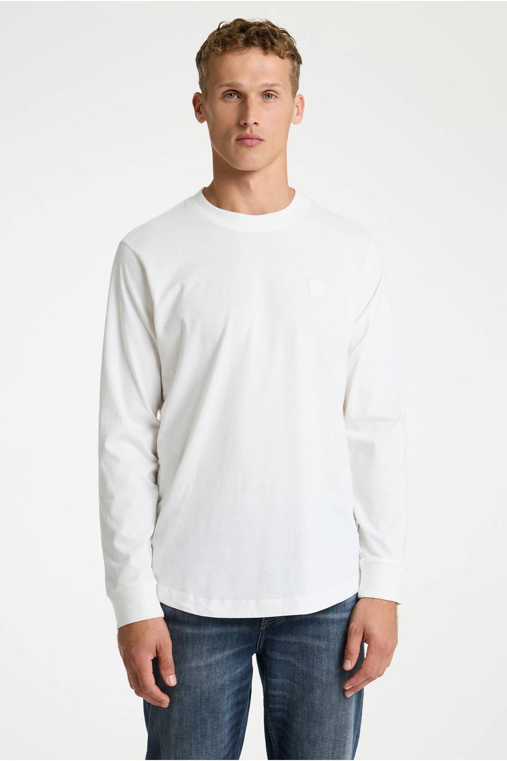 Witte heren CHASIN' longsleeve van katoen met effen, lange mouwen en ronde hals
