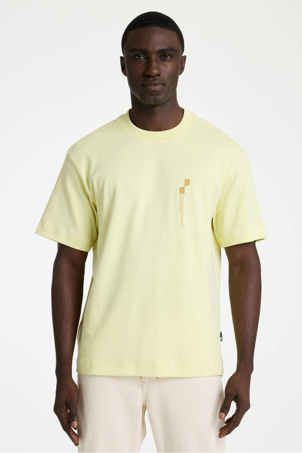 Lichtgele heren CHASIN' oversized T-shirt van katoen met backprint, korte mouwen en ronde hals