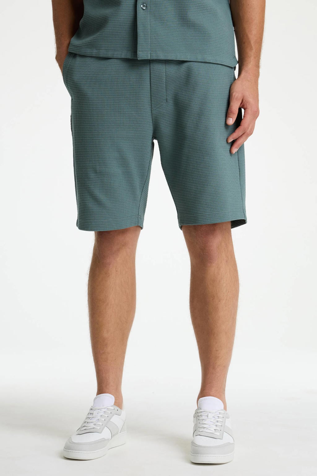 CHASIN' Stone.S Structure regular casual short groen met textuur