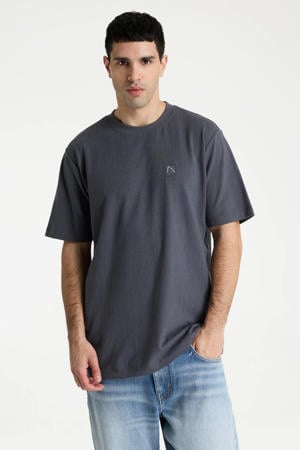 regular T-shirt met linnen antraciet