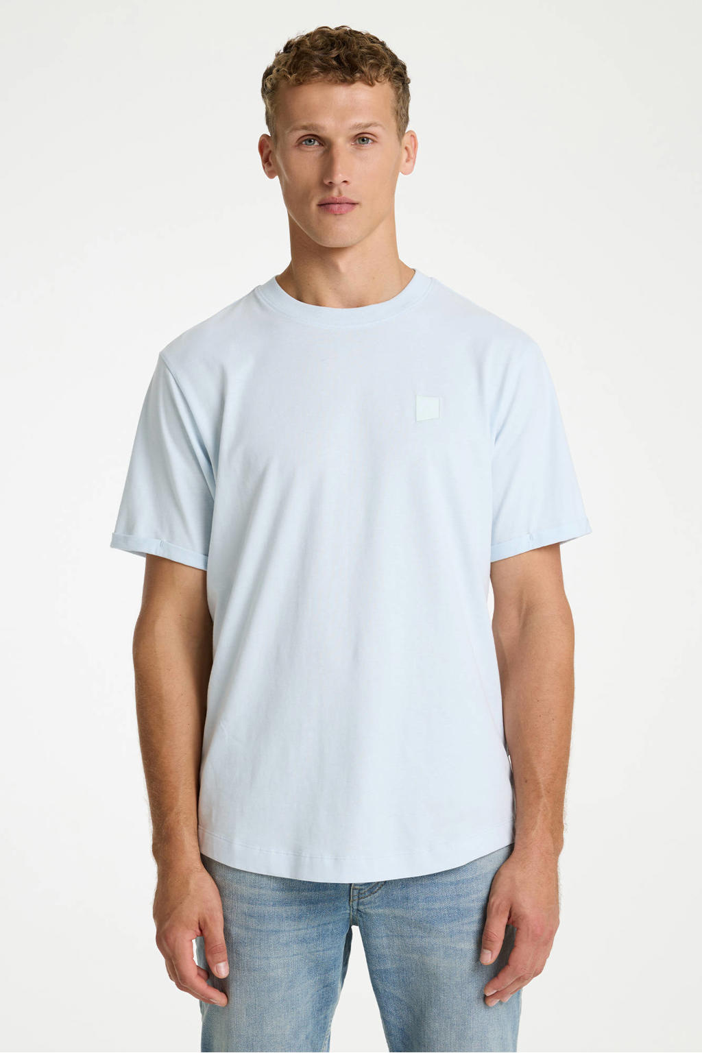 Lichtblauwe heren CHASIN' regular T-shirt van katoen met effen, korte mouwen en ronde hals