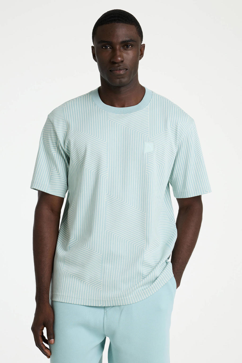 Blauwe heren CHASIN' relaxed T-shirt van katoen met korte mouwen en ronde hals