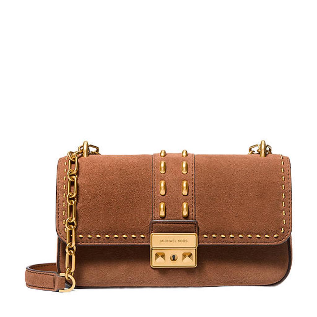 Michael Kors suède crossbody tas Tribeca cognac