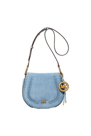 suède crossbody tas Josie lichtblauw
