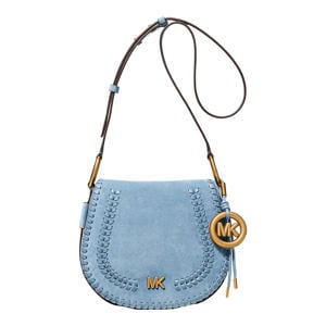 suède crossbody tas Josie lichtblauw
