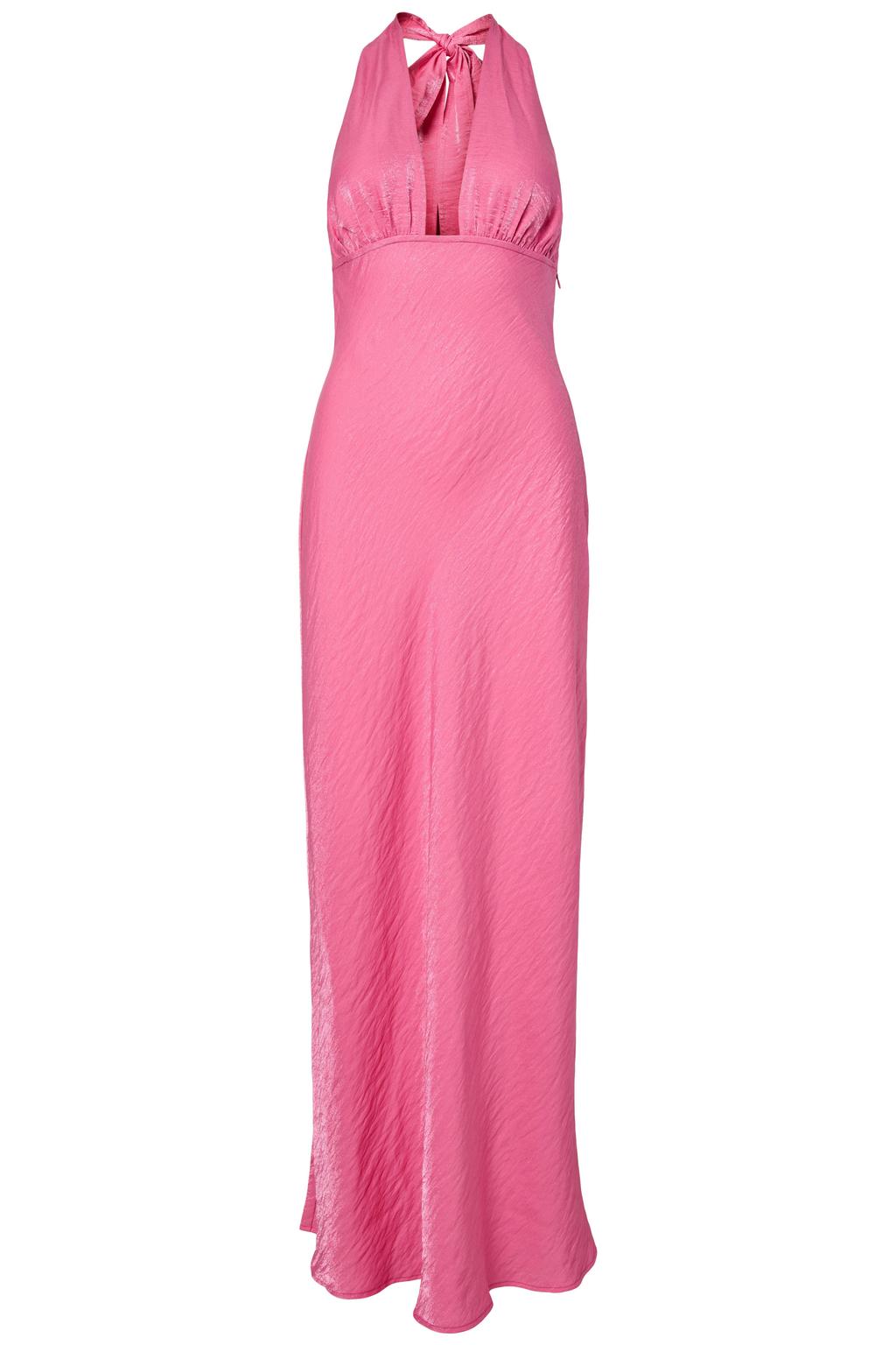 Roze dames PIECES satijn halterjurk met effen, ritssluiting en geweven detail