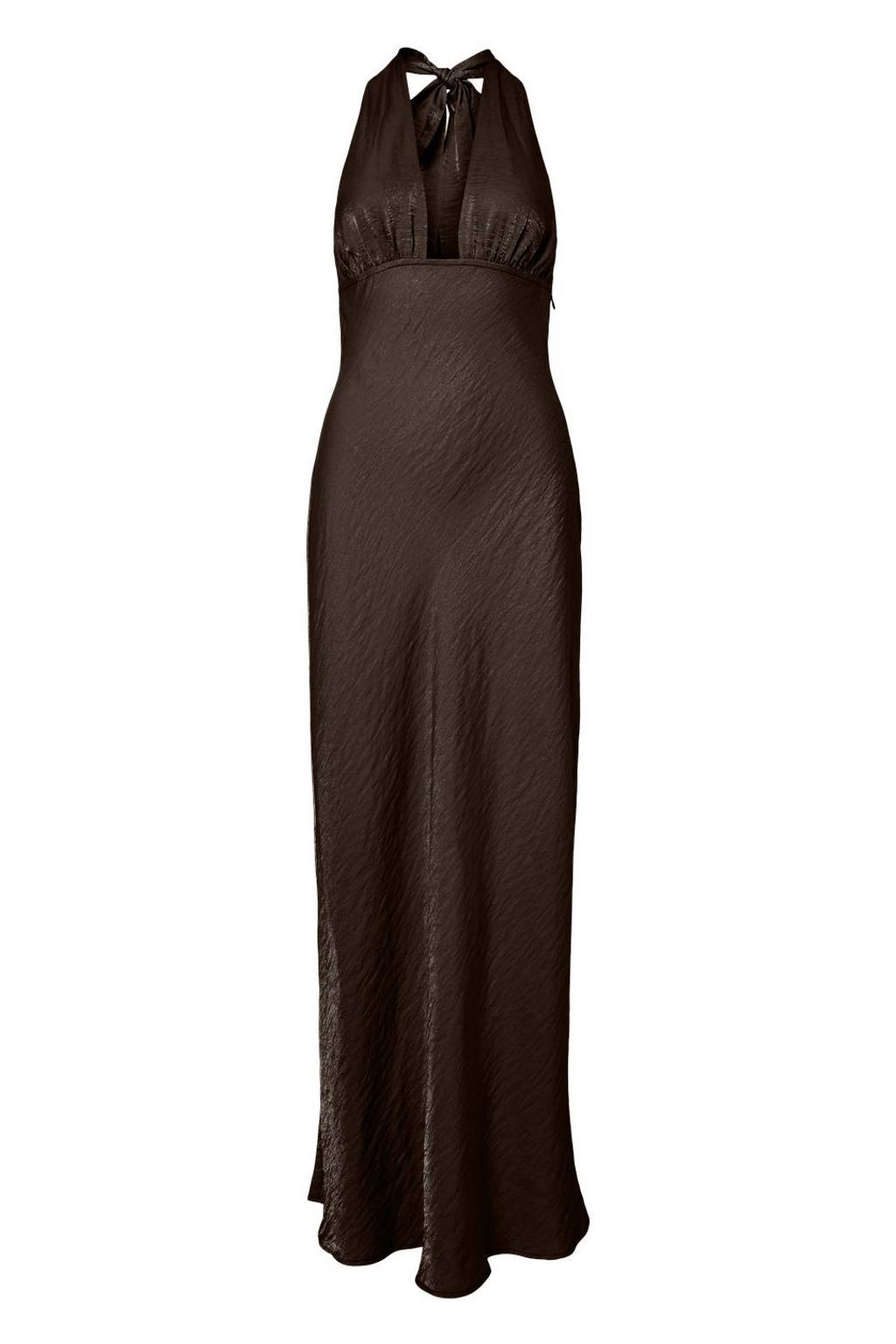 Donkerblauwe dames PIECES satijn halterjurk met effen, ritssluiting en geweven detail