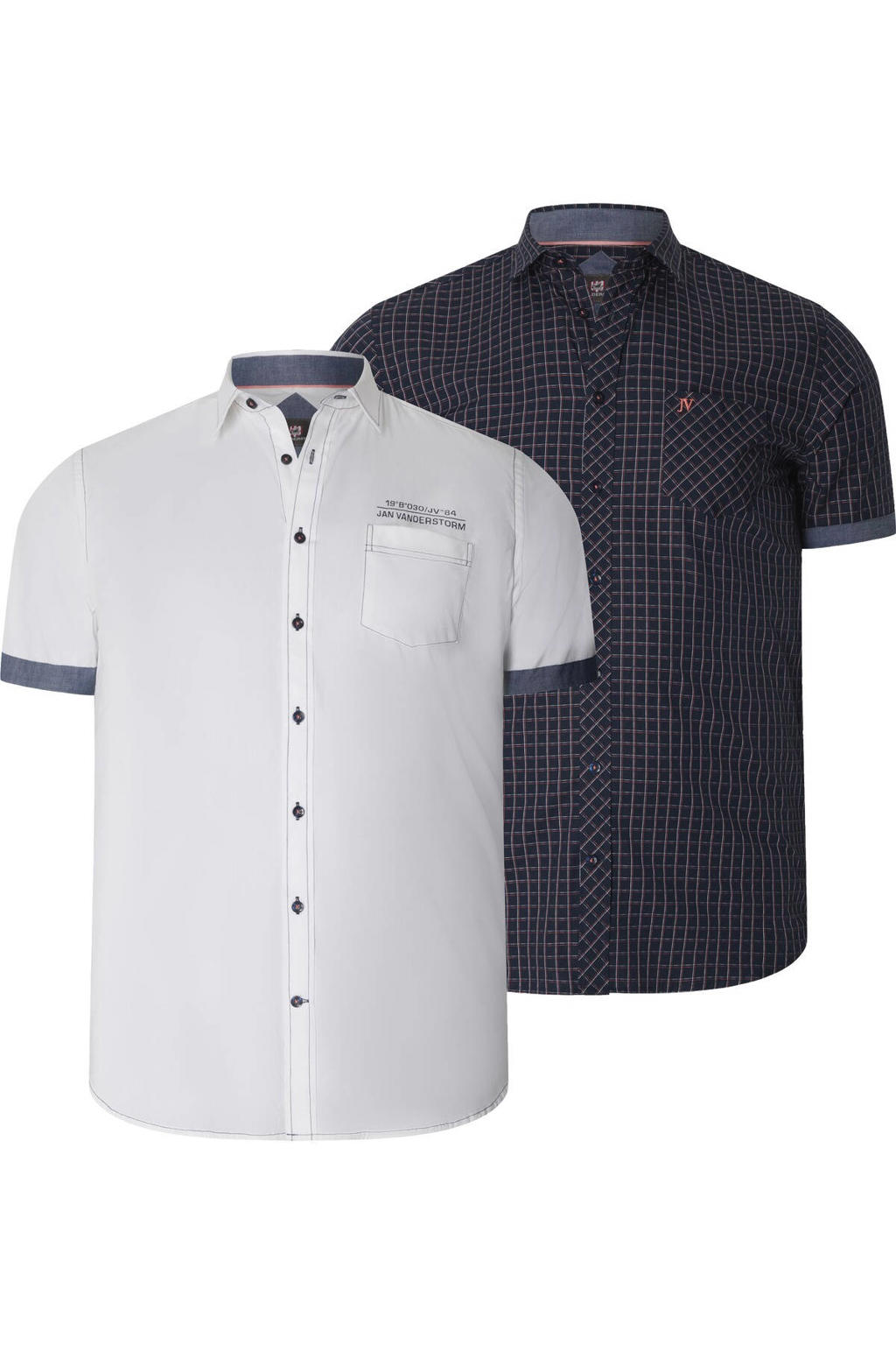 Jan Vanderstorm +FIT Collectie regular casual overhemd donkerblauw