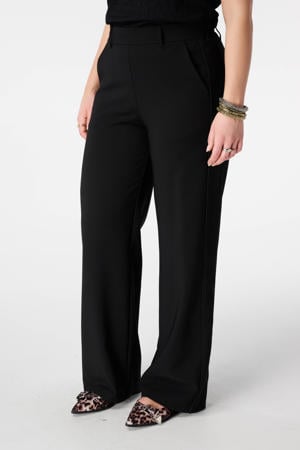 wide leg regular waist broek zwart