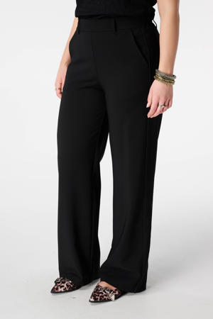 wide leg regular waist broek zwart