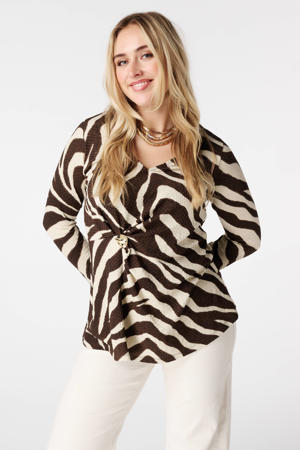 top met zebraprint donkerbruin