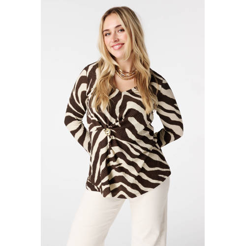 MS Mode top met zebraprint donkerbruin afbeelding