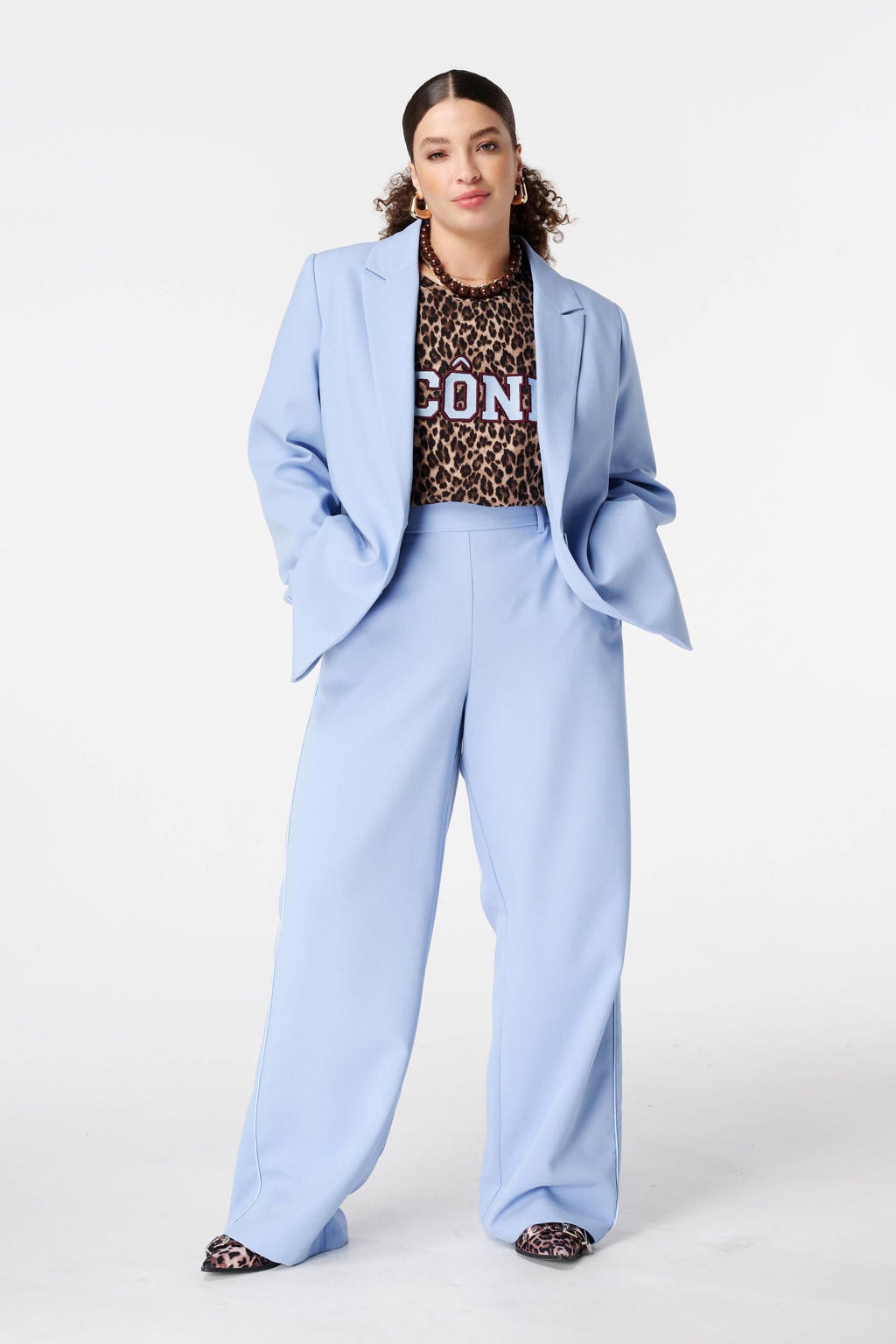 Bruine dames MS Mode T-shirt van katoen met panterprint en korte mouwen