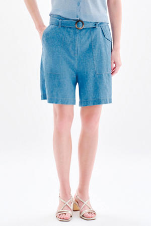 straight regular waist bermuda short met linnen blauw