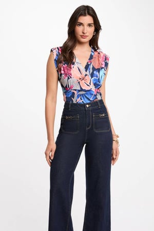 gebloemde top blauw