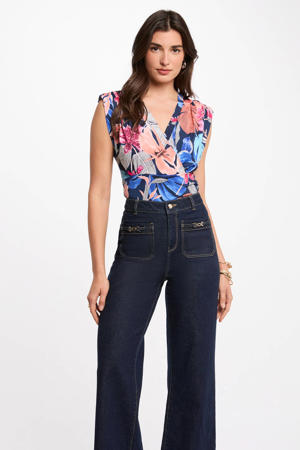 gebloemde top blauw