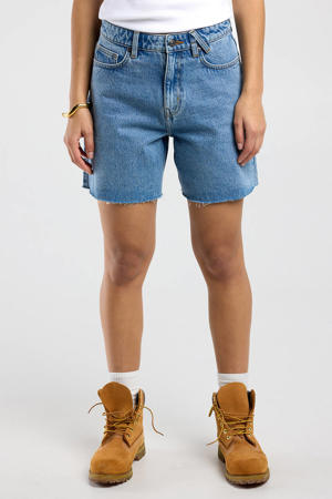 regular waist short medium blue denim