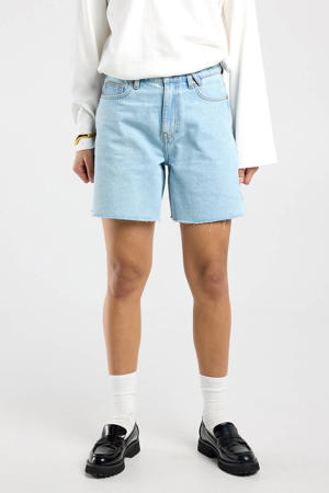 regular waist short light blue denim