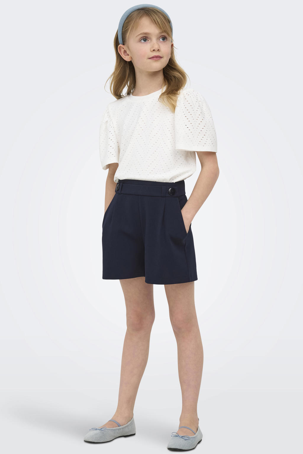 Donkerblauwe meisjes KIDS ONLY GIRL regular casual short van polyester met elastische tailleband en effen