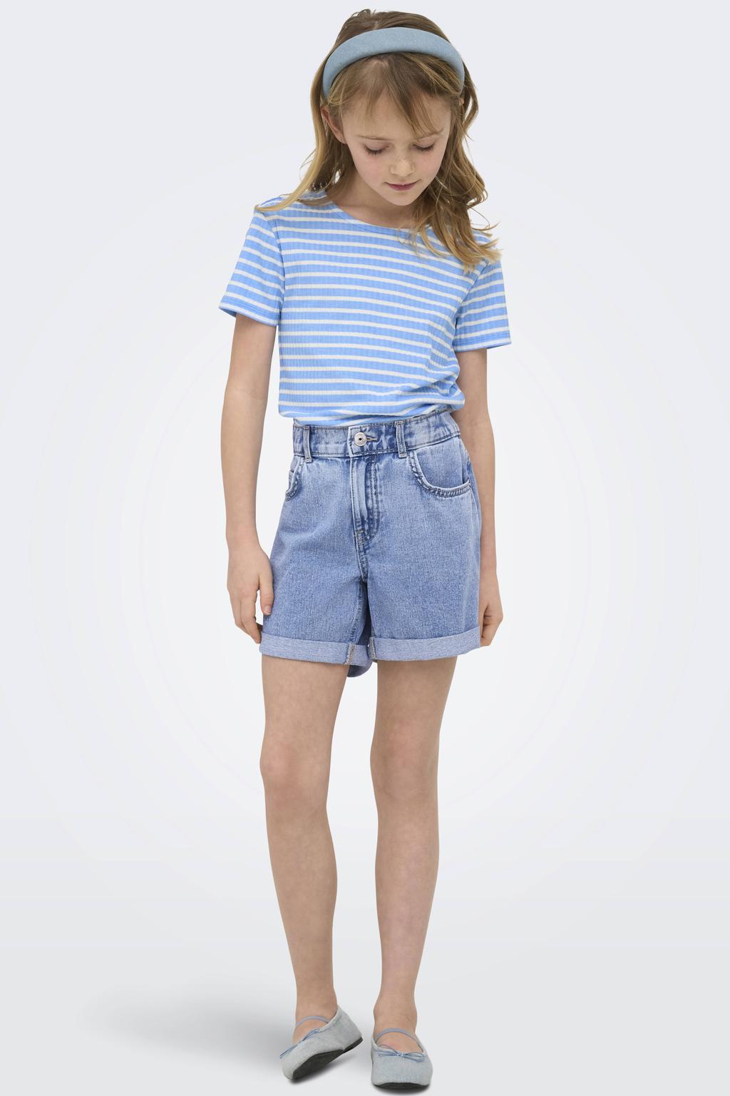 Light blue denim meisjes KIDS ONLY GIRL regular short van denim met rits- en haaksluiting en effen