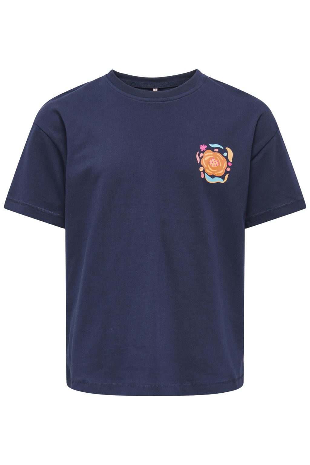 Donkerblauwe meisjes KIDS ONLY GIRL T-shirt van katoen met backprint, korte mouwen en ronde hals