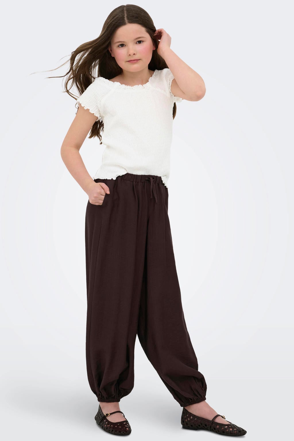 Witte meisjes KIDS ONLY GIRL blousetop van stretchkatoen met effen, boothals en ruches