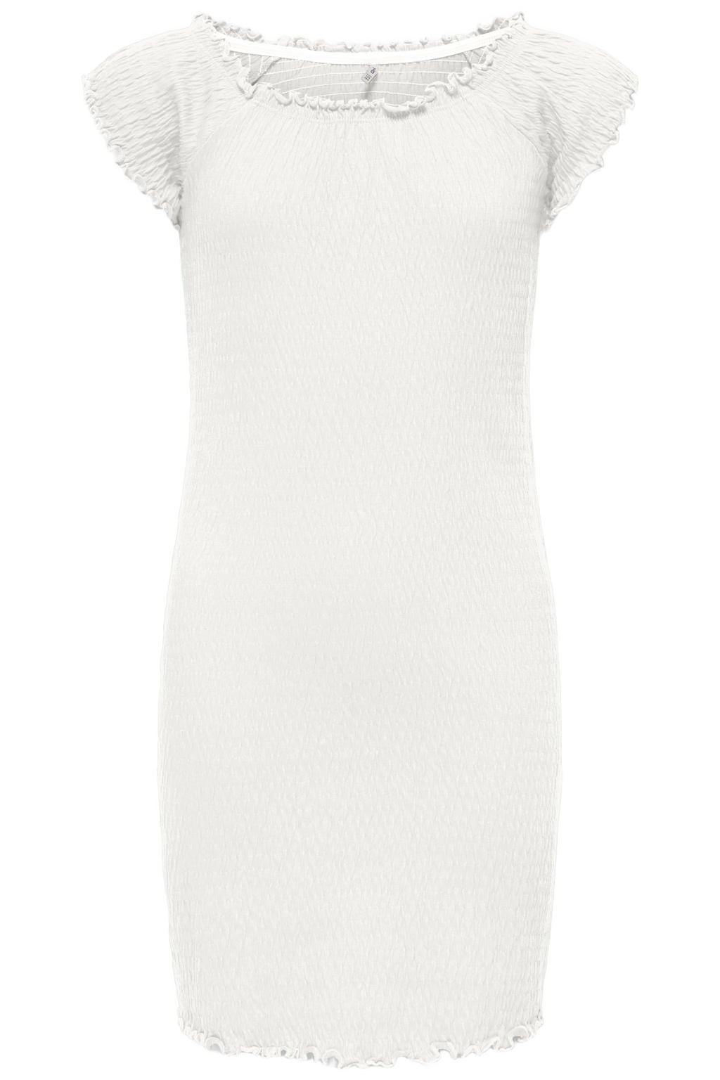 Witte meisjes KIDS ONLY GIRL midi jurk van stretchkatoen met effen, korte mouwen en boothals