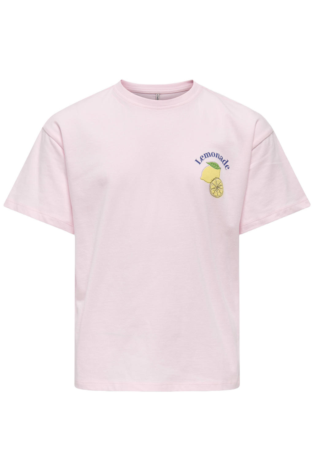 Lichtroze meisjes KIDS ONLY GIRL T-shirt van katoen met backprint, korte mouwen en ronde hals