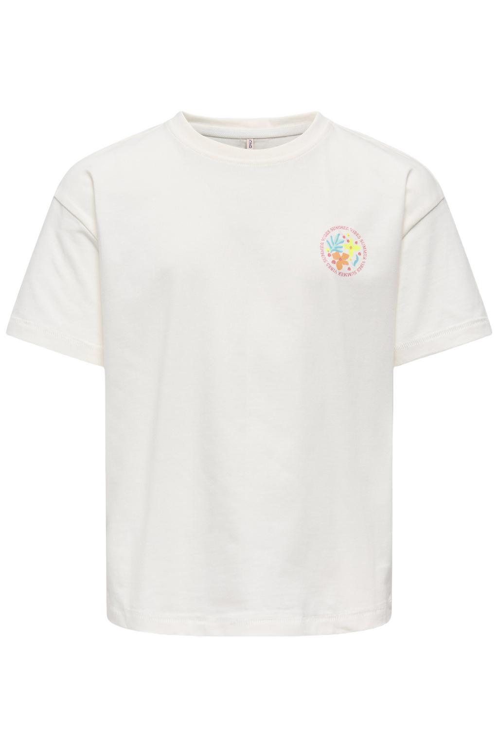 Witte meisjes KIDS ONLY GIRL T-shirt van katoen met backprint, korte mouwen en ronde hals