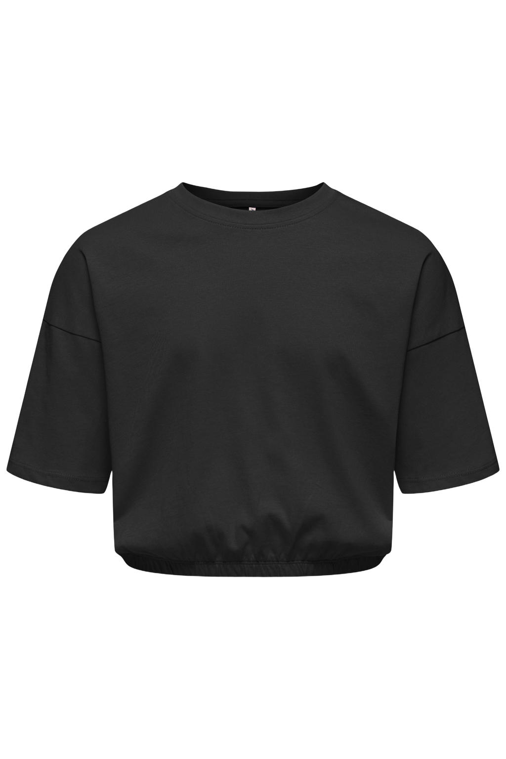Zwarte meisjes KIDS ONLY GIRL T-shirt van katoen met korte mouwen, ronde hals en elastische boord