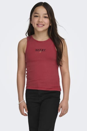 mouwloze top rood met textuur