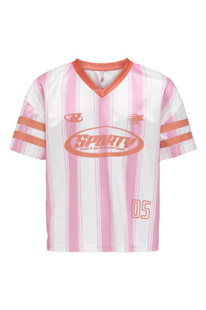 gestreept T-shirt met backprint roze