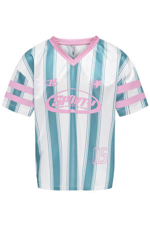 gestreept T-shirt met backprint blauw