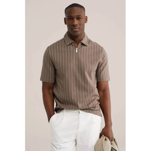WE Fashion regular gestreepte polo bruin afbeelding