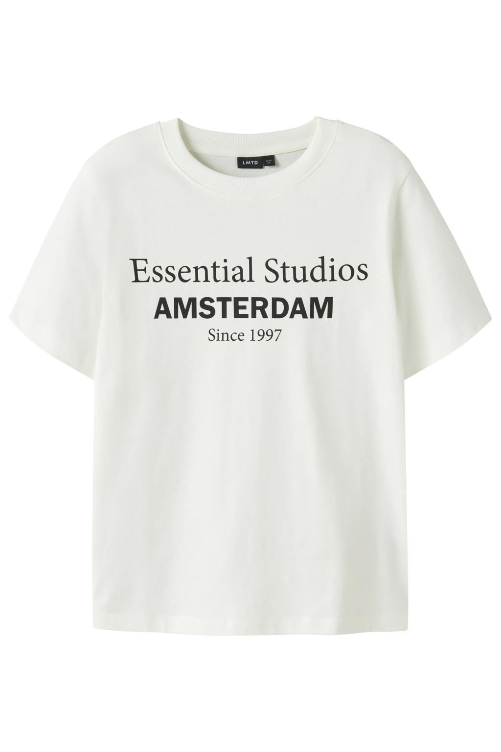 Witte jongens LMTD T-shirt van katoen met tekst print, korte mouwen en ronde hals