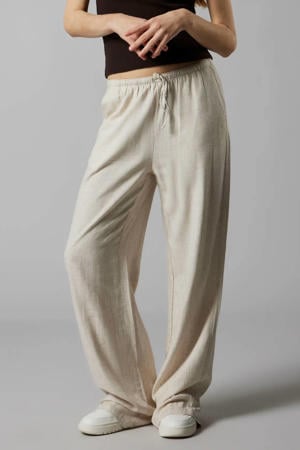 wide leg casual broek met linnen ecru