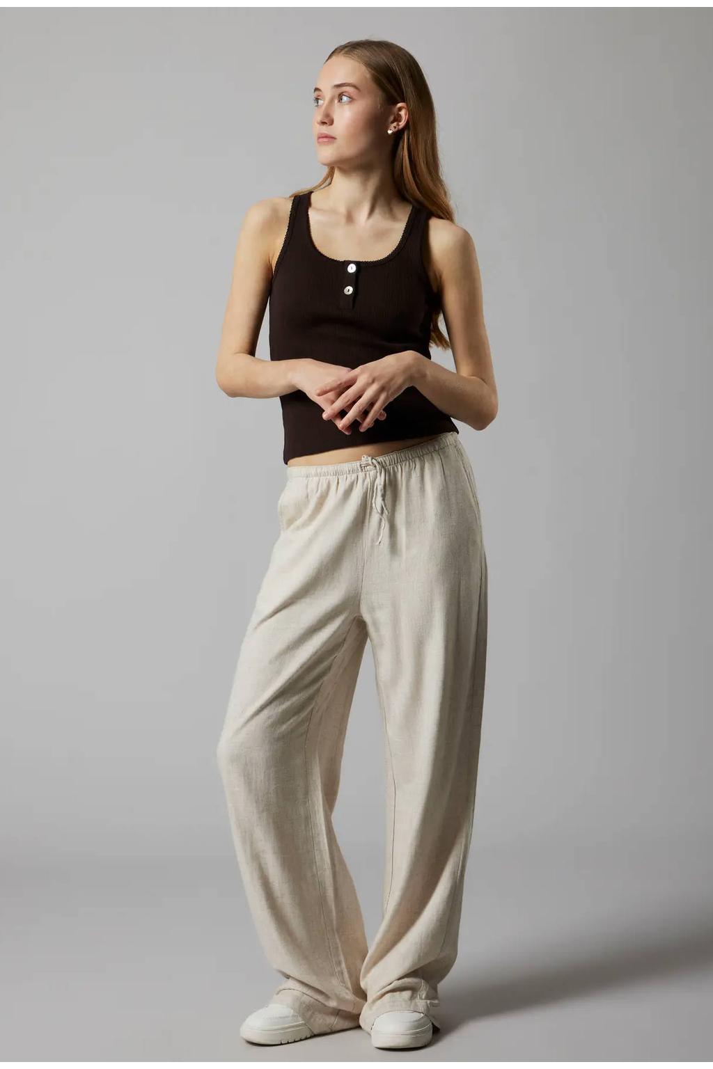 LMTD wide leg casual broek met linnen ecru
