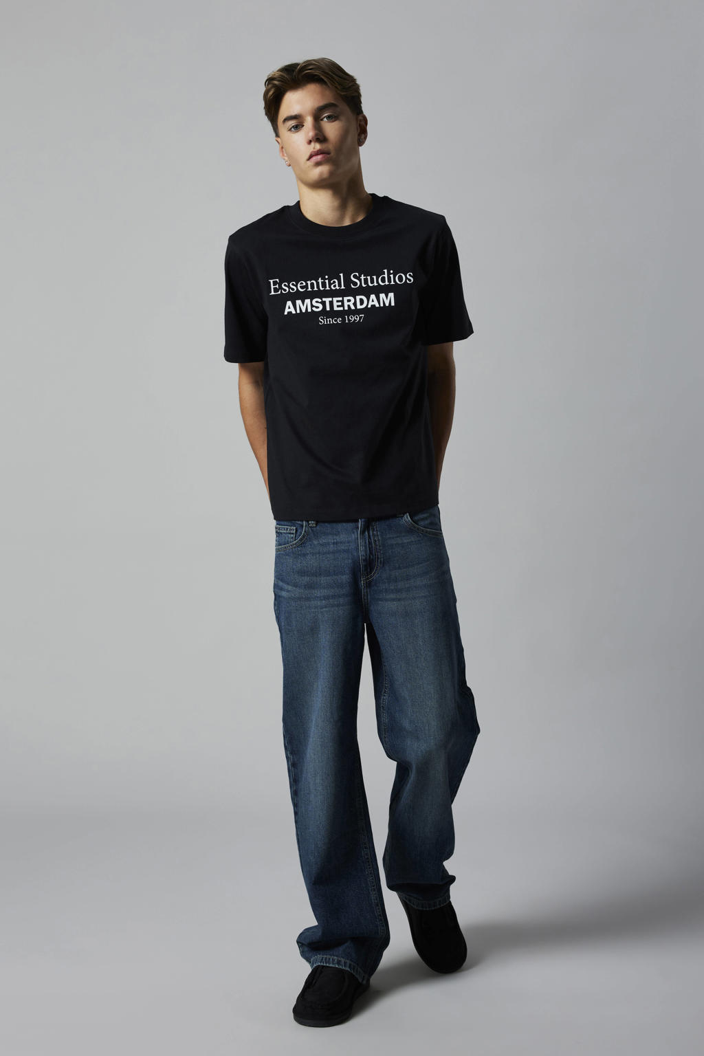 Zwarte jongens LMTD T-shirt van katoen met tekst print, korte mouwen en ronde hals