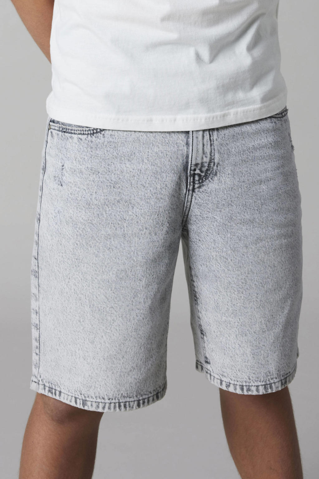 Grey denim jongens en meisjes LMTD regular waist short van denim met rits- en knoopsluiting en effen