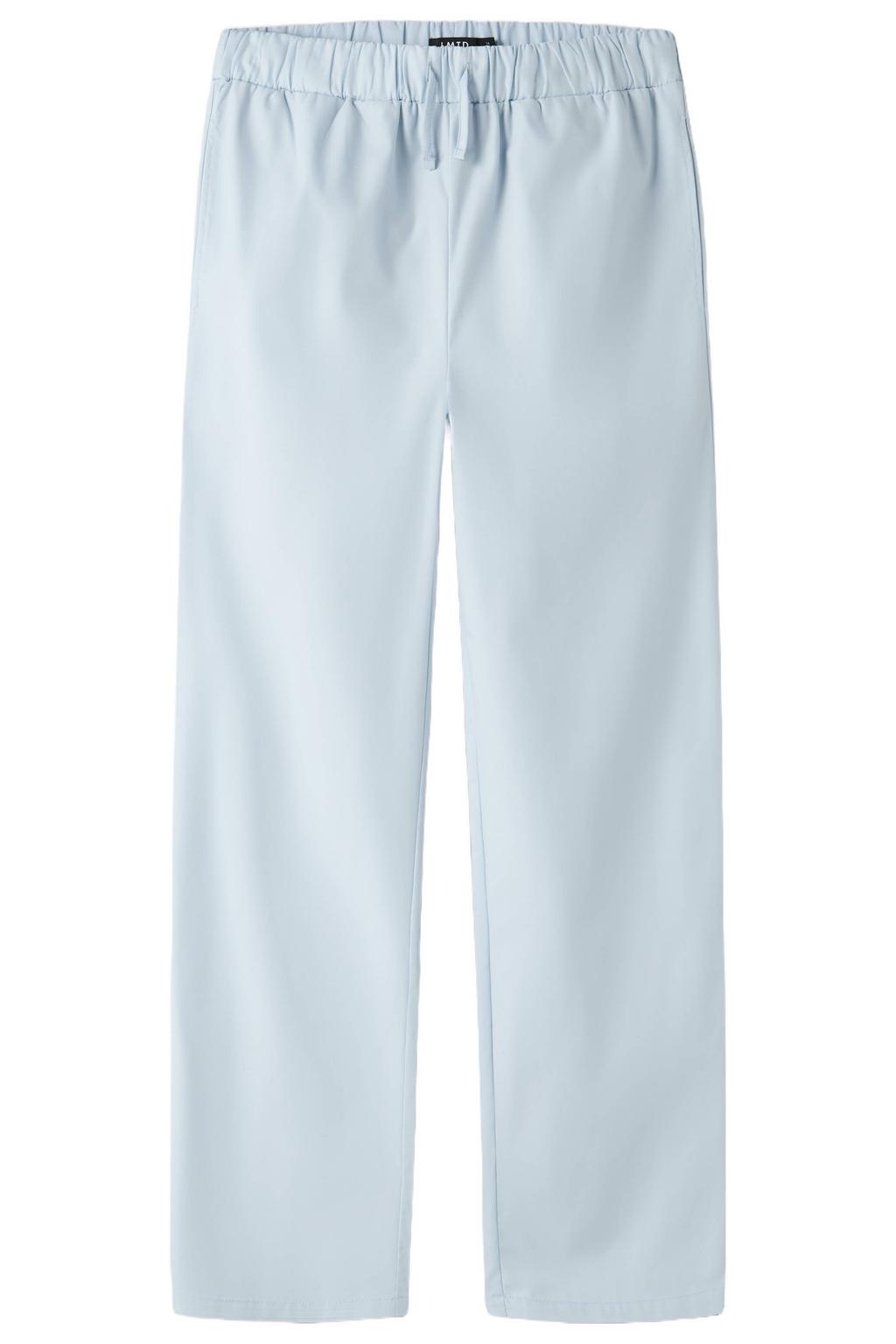 Lichtblauwe meisjes LMTD straight casual broek van polyester met elastische tailleband met koord en effen