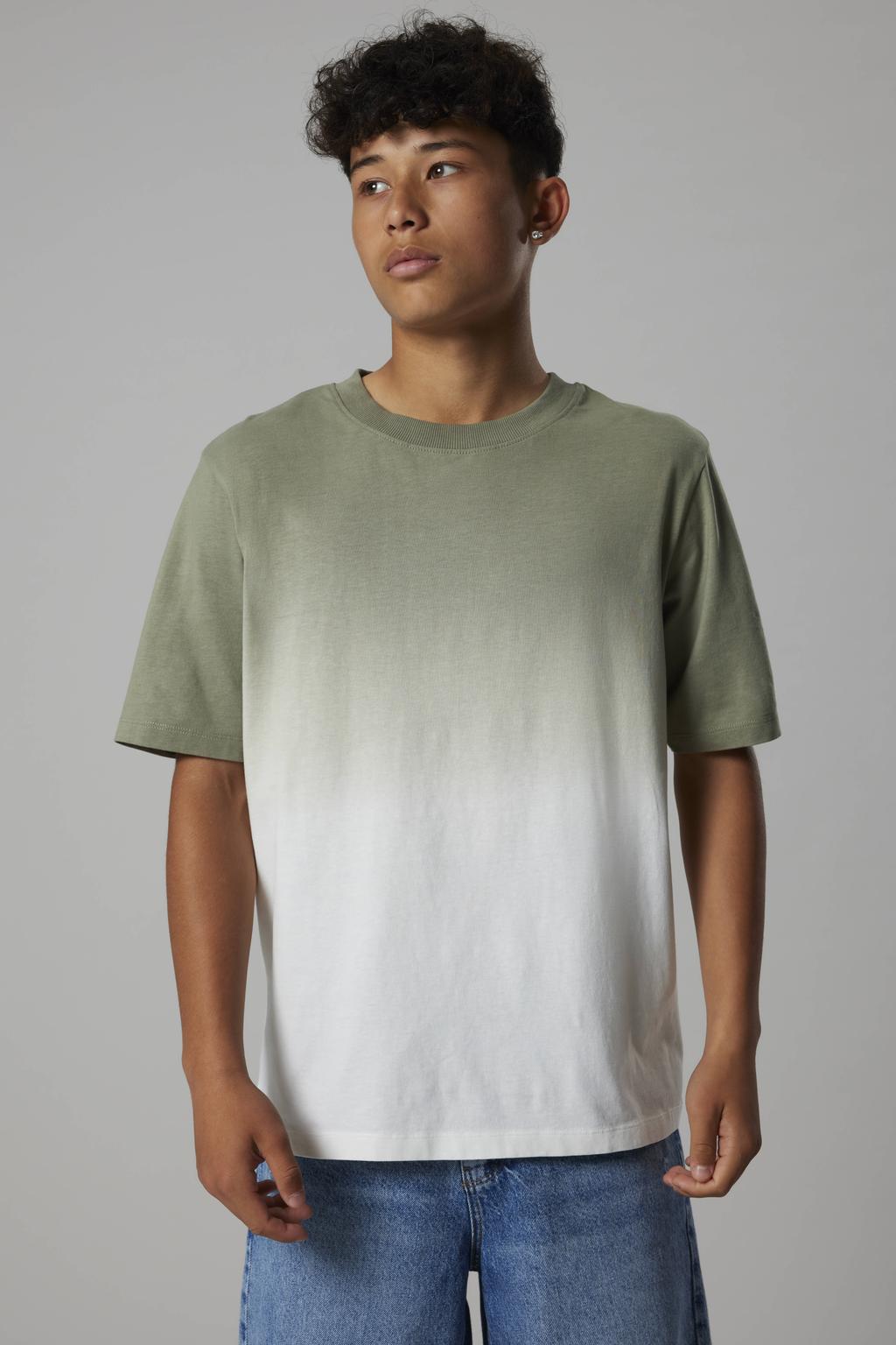 Groen en beige jongens LMTD T-shirt van katoen met dip-dye effect, korte mouwen en ronde hals