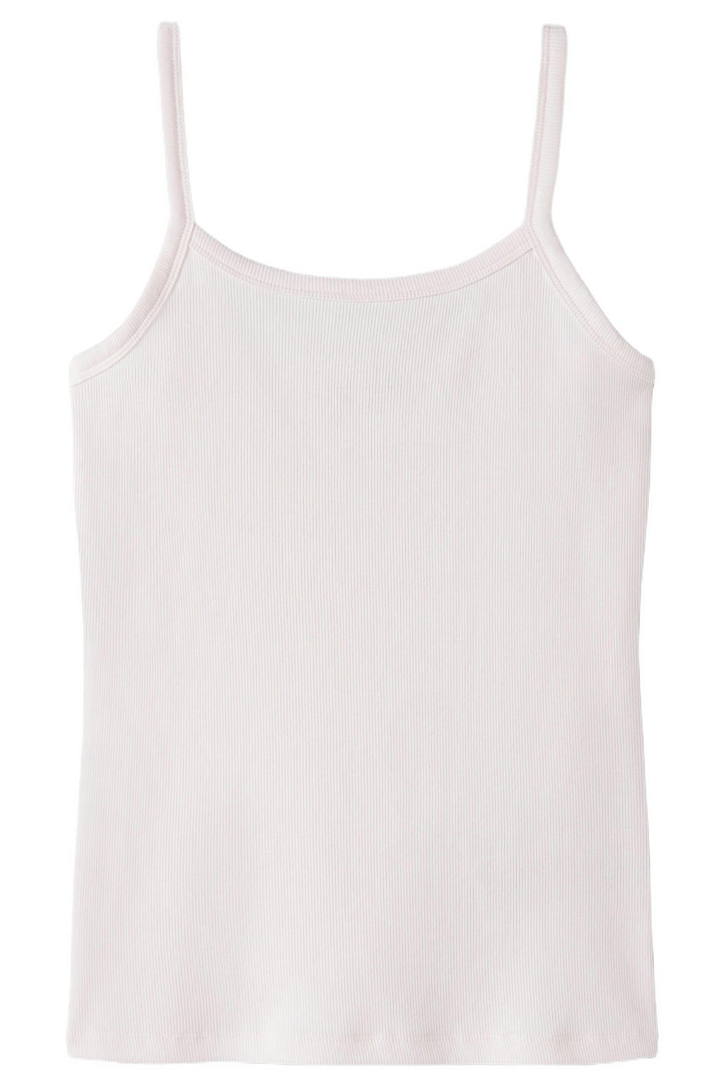 Lichtroze meisjes LMTD singlet gebreid van stretchkatoen met effen, spaghettibandjes en ronde hals