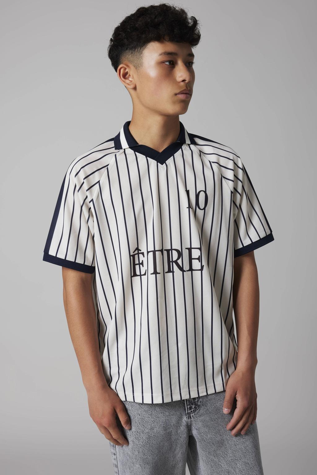 Wit en donkerblauwe jongens en meisjes LMTD gestreepte T-shirt van polyester met korte mouwen en polo kraag
