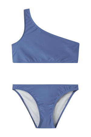 one shoulder crop bikini blauw