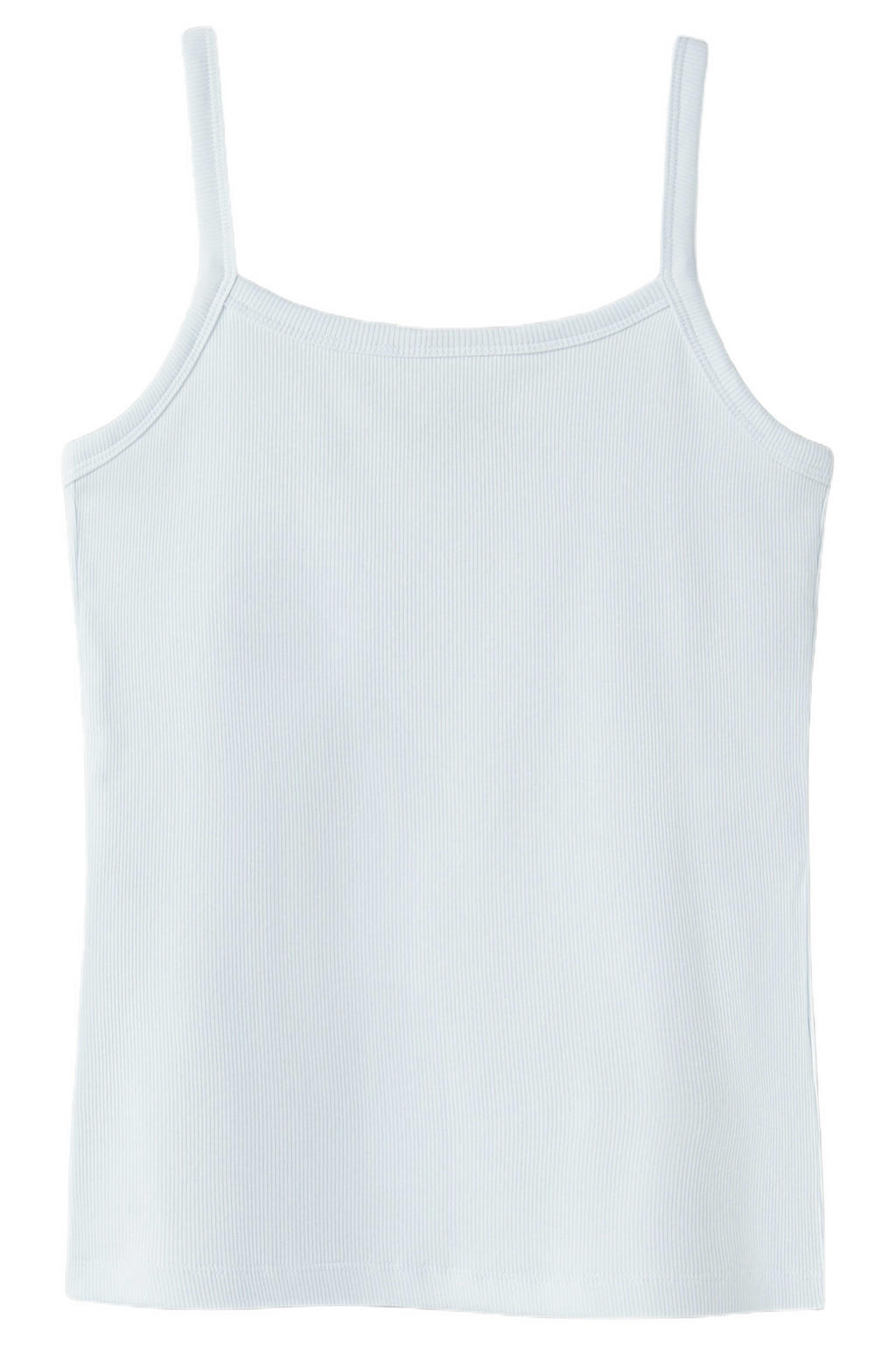 Lichtblauwe meisjes LMTD singlet gebreid van stretchkatoen met effen, spaghettibandjes en ronde hals